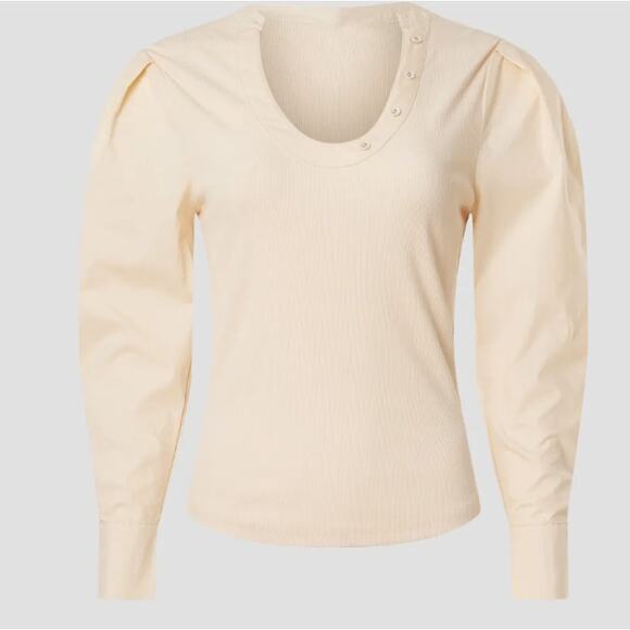 Area Stars Cream Cottage Top MEDIUM Ribbed CottonWestern Designer Weekend $125 - Picture 3 of 10